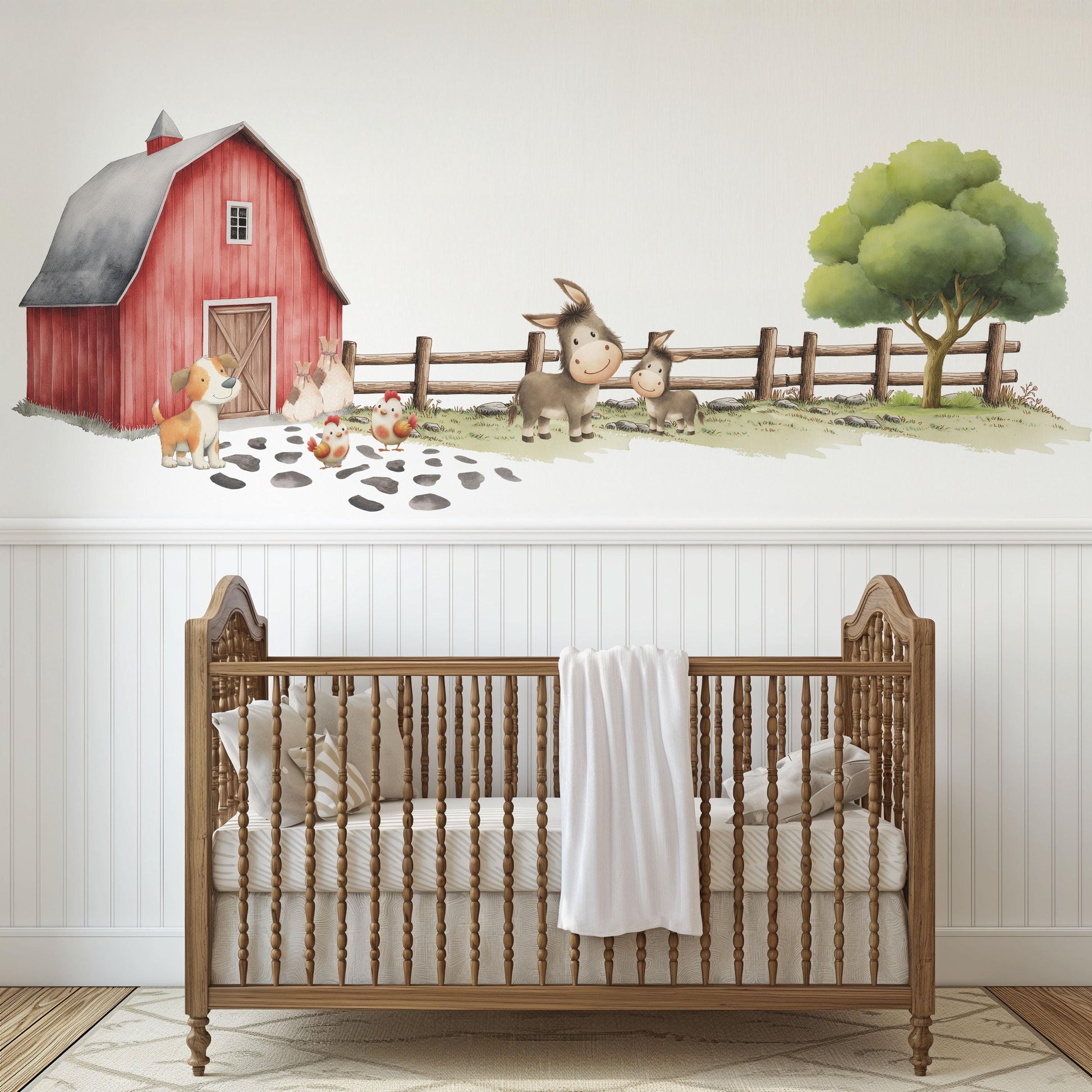 Farm Wall Stickers, Farm Animal Nursery Decor, Farmyard Barn Donkey Dog Wall Decals, Kids Room Baby Nursery Peel and Stick Wall Art