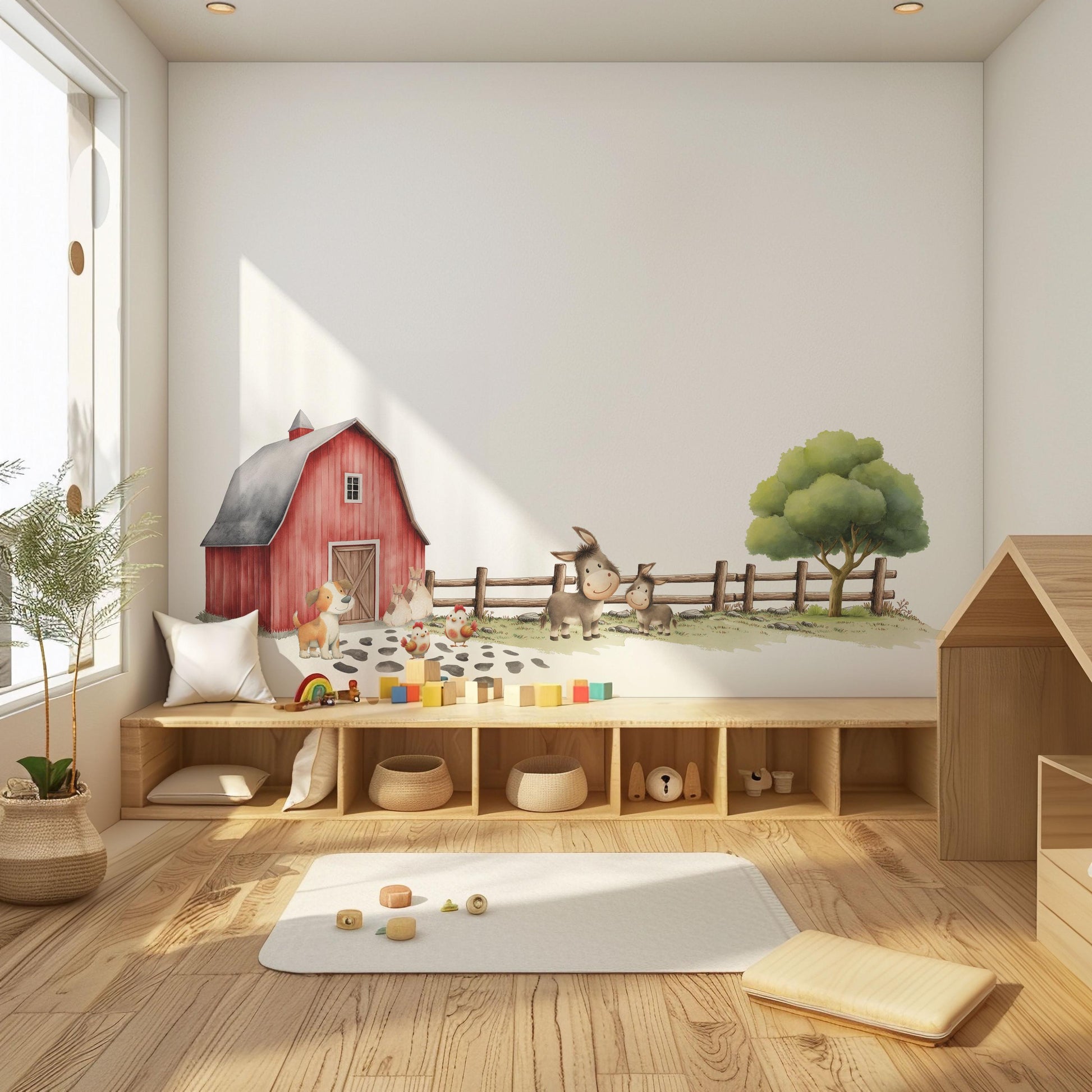 Farm Wall Stickers, Farm Animal Nursery Decor, Farmyard Barn Donkey Dog Wall Decals, Kids Room Baby Nursery Peel and Stick Wall Art