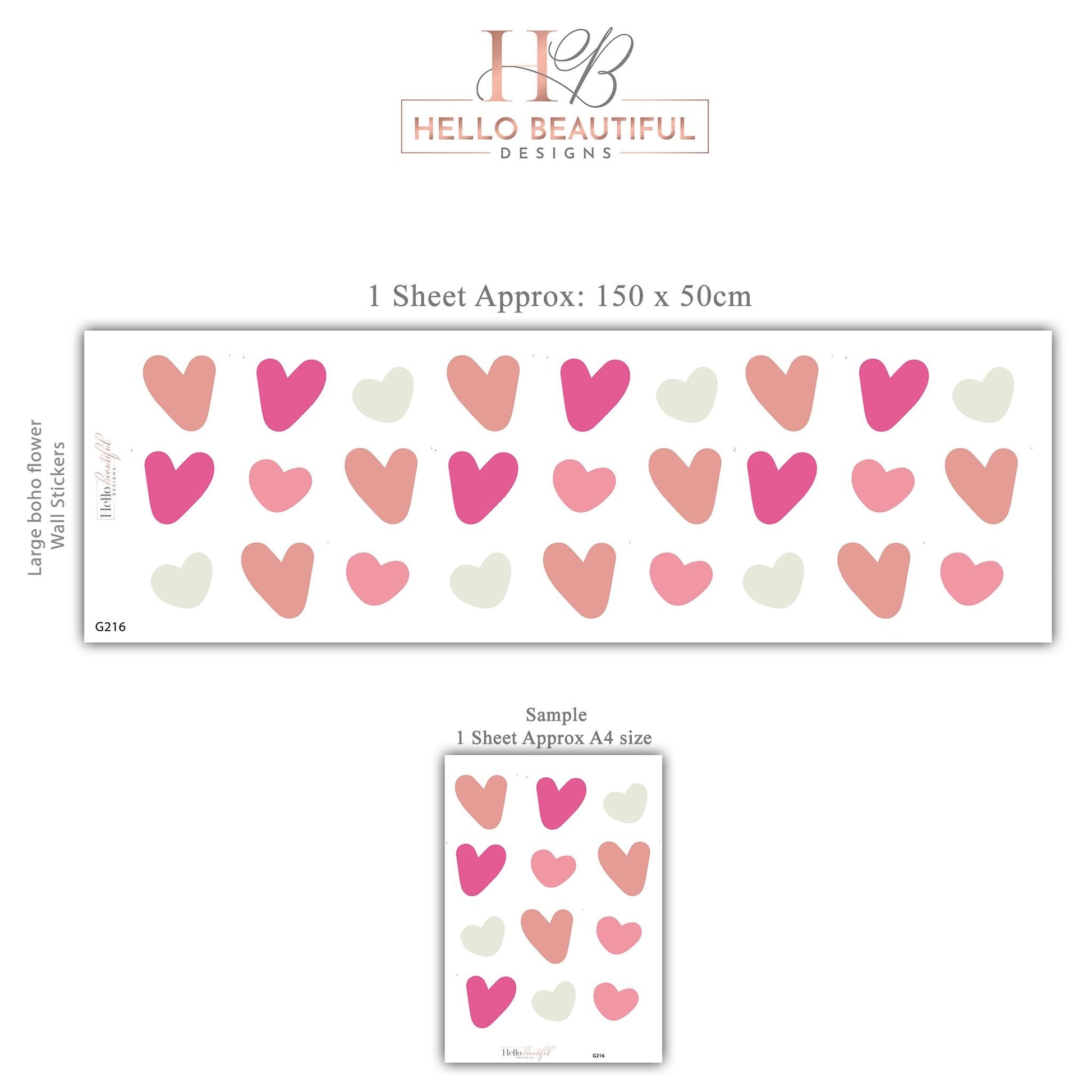 Heart Wall Stickers, Girls Nursery Decor, Pink Heart Wall Decals, Baby Girl Kids Bedroom Playroom Peel and Stick Wall Art