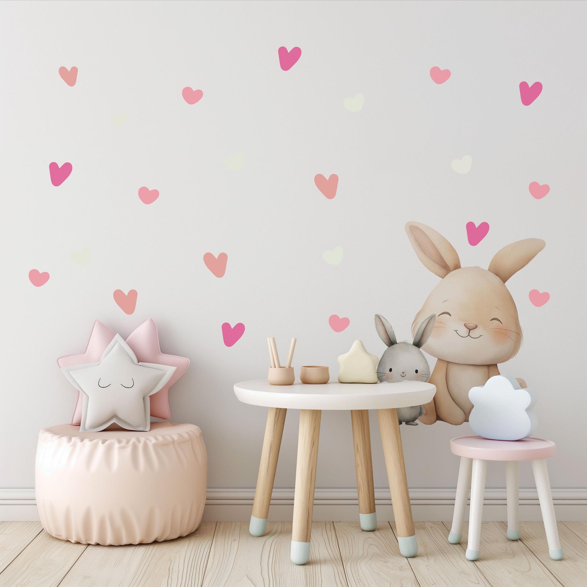Heart Wall Stickers, Girls Nursery Decor, Pink Heart Wall Decals, Baby Girl Kids Bedroom Playroom Peel and Stick Wall Art