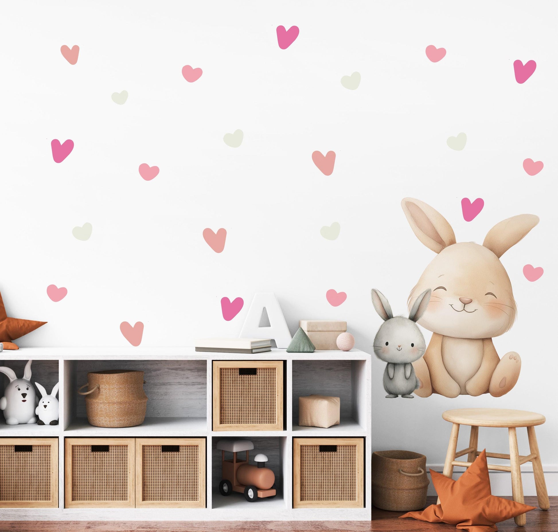 Heart Wall Stickers, Girls Nursery Decor, Pink Heart Wall Decals, Baby Girl Kids Bedroom Playroom Peel and Stick Wall Art