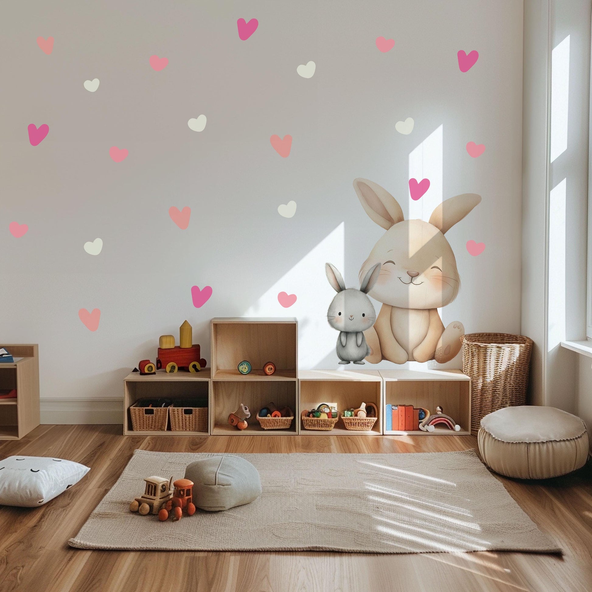 Heart Wall Stickers, Girls Nursery Decor, Pink Heart Wall Decals, Baby Girl Kids Bedroom Playroom Peel and Stick Wall Art