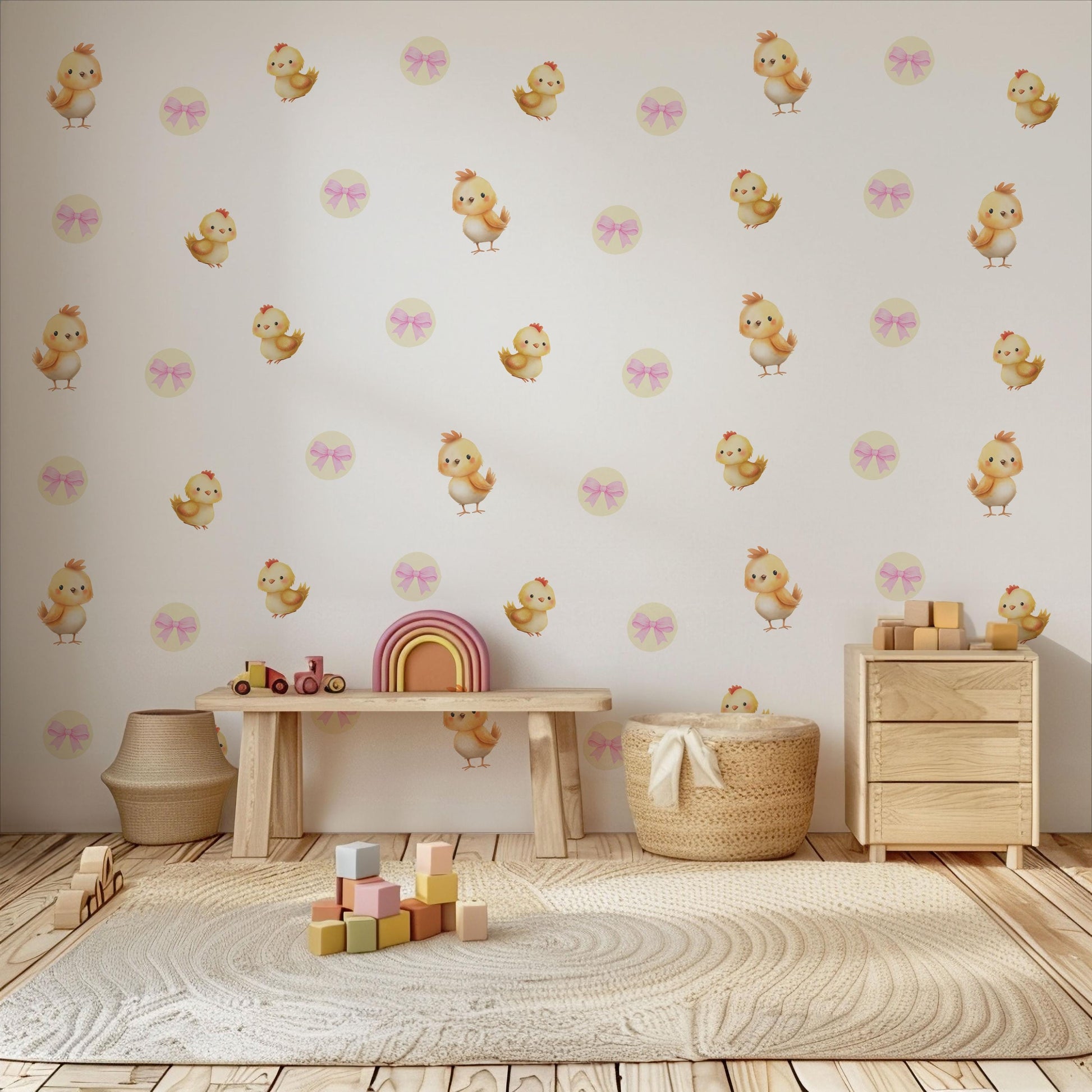 Chick Wall Stickers, Farm Nursery Decor, Baby Chick Spring Wall Decals, Neutral Kids Room Girls Nursery Peel and Stick Wall Art
