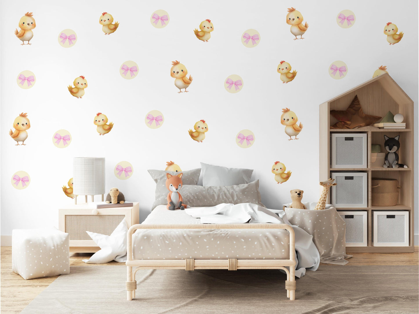 Chick Wall Stickers, Farm Nursery Decor, Baby Chick Spring Wall Decals, Neutral Kids Room Girls Nursery Peel and Stick Wall Art