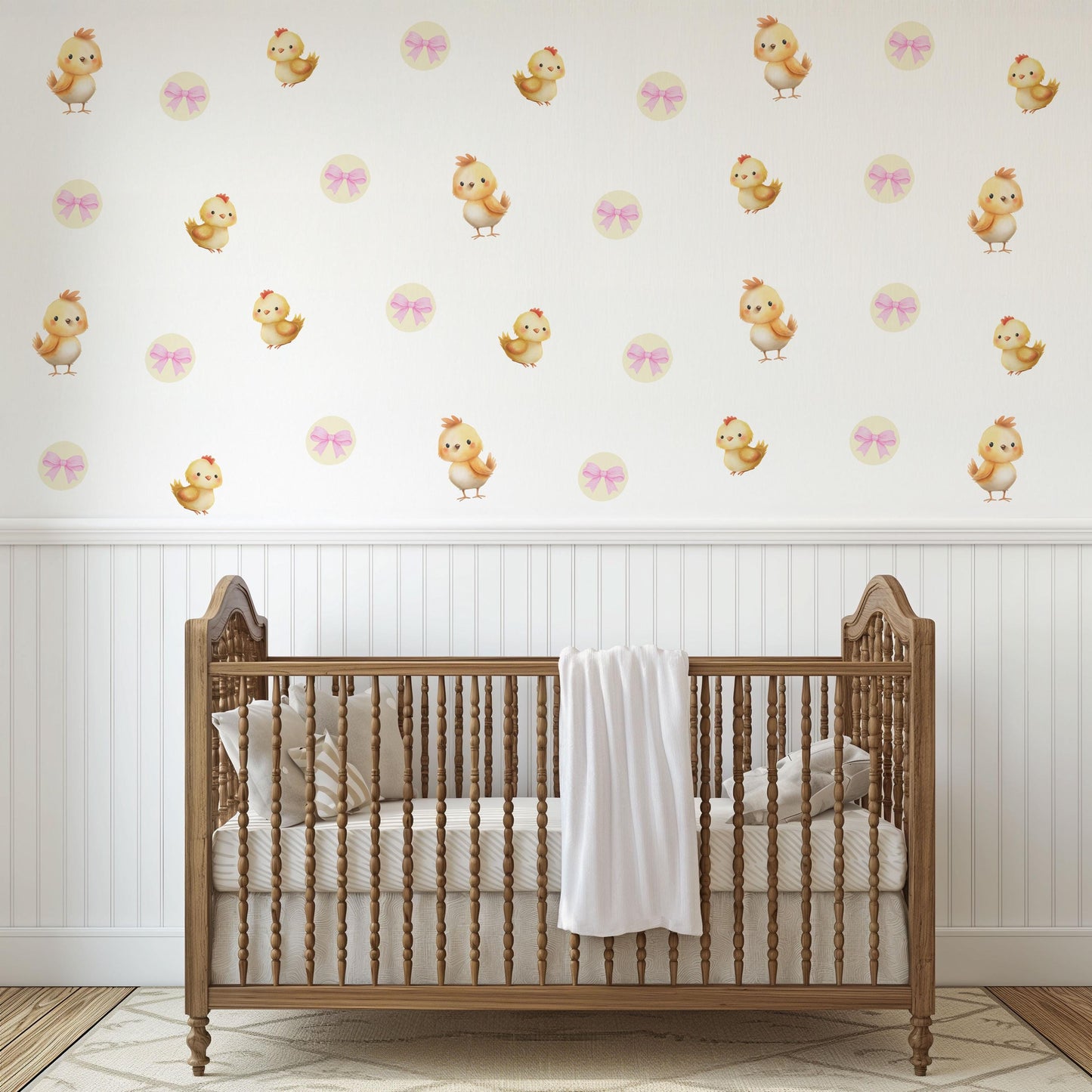 Chick Wall Stickers, Farm Nursery Decor, Baby Chick Spring Wall Decals, Neutral Kids Room Girls Nursery Peel and Stick Wall Art