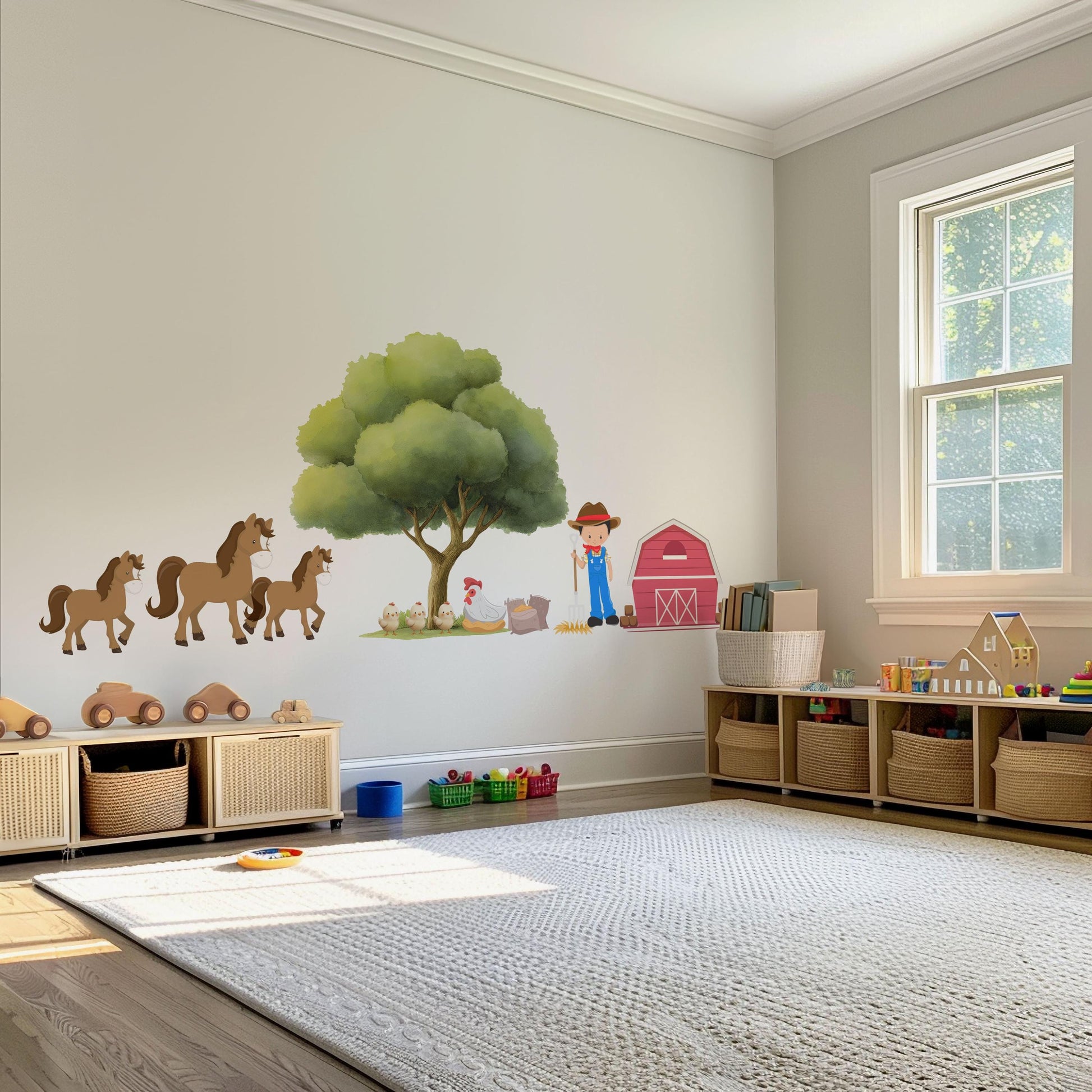 Farm Wall Stickers, Horse Nursery Decor, Farmyard Barn Horse Pony Wall Decals, Boys Kids Room Playroom Peel and Stick Wall Art