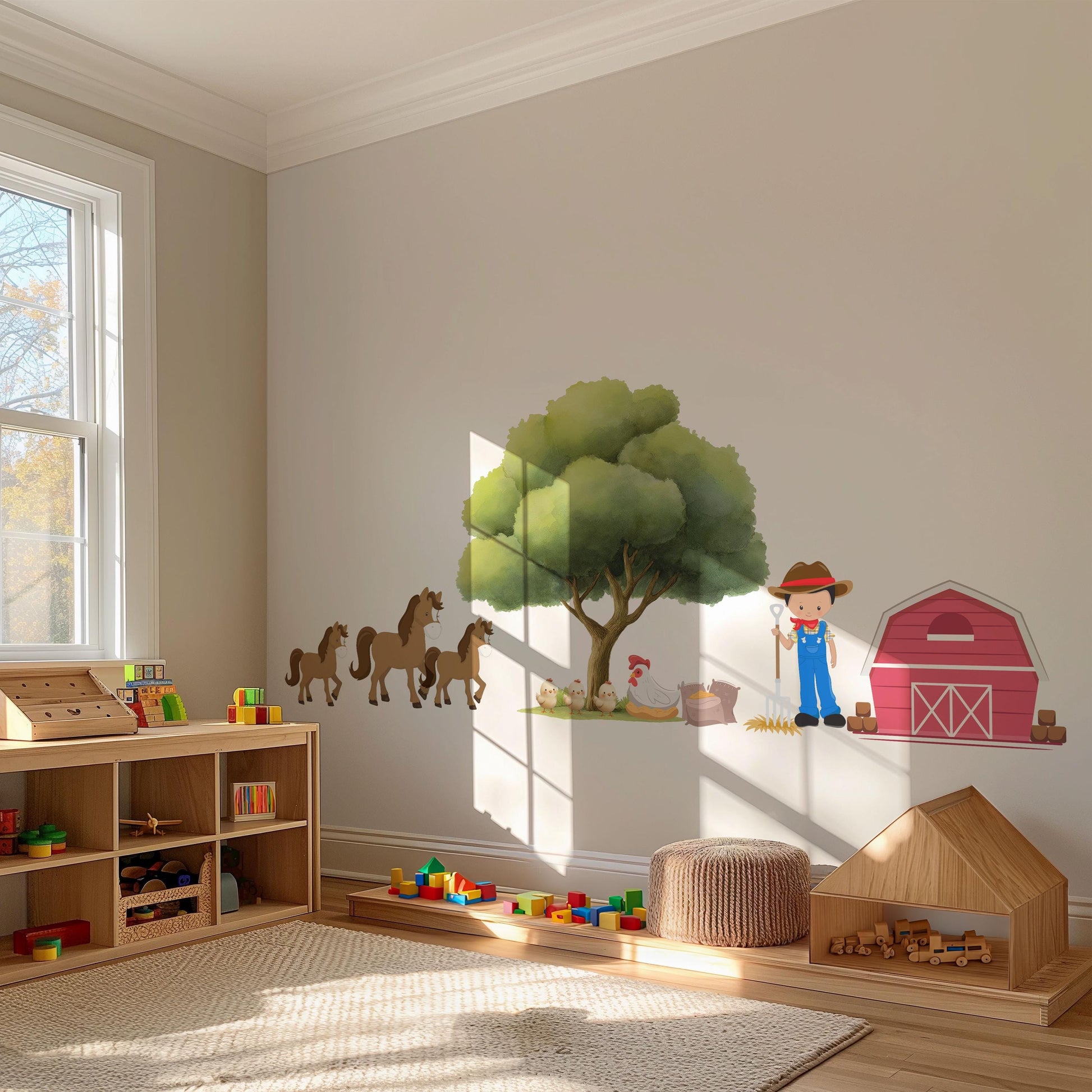 Farm Wall Stickers, Horse Nursery Decor, Farmyard Barn Horse Pony Wall Decals, Boys Kids Room Playroom Peel and Stick Wall Art