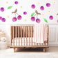 Cherry Wall Stickers, Girls Nursery Decor, Purple Cherry Daisy Fruit Wall Decals, Kids Bedroom Playroom Peel and Stick Wall Art