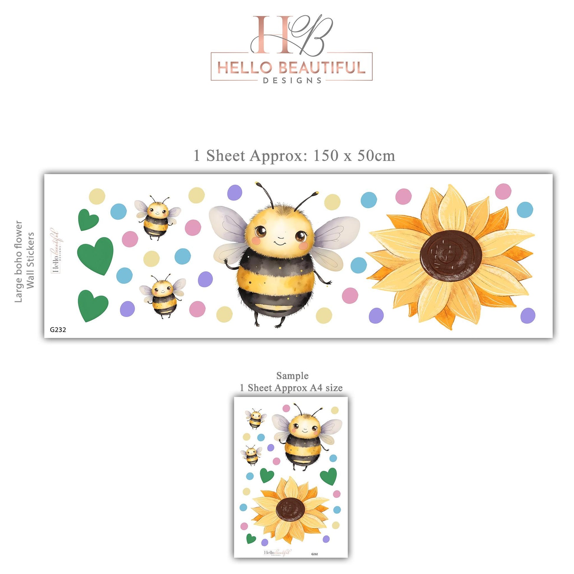 Bee Wall Stickers, Bee Nursery Decor, Bumble Bee Sunflower Heart Wall Decals, Neutral Kids Room Baby Nursery Peel and Stick Wall Art