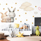 Bunny Wall Stickers, Bunny Nursery Decor, Neutral Bunny Family Star Cloud Wall Decals, Kids Room Baby Nursery Peel and Stick Art