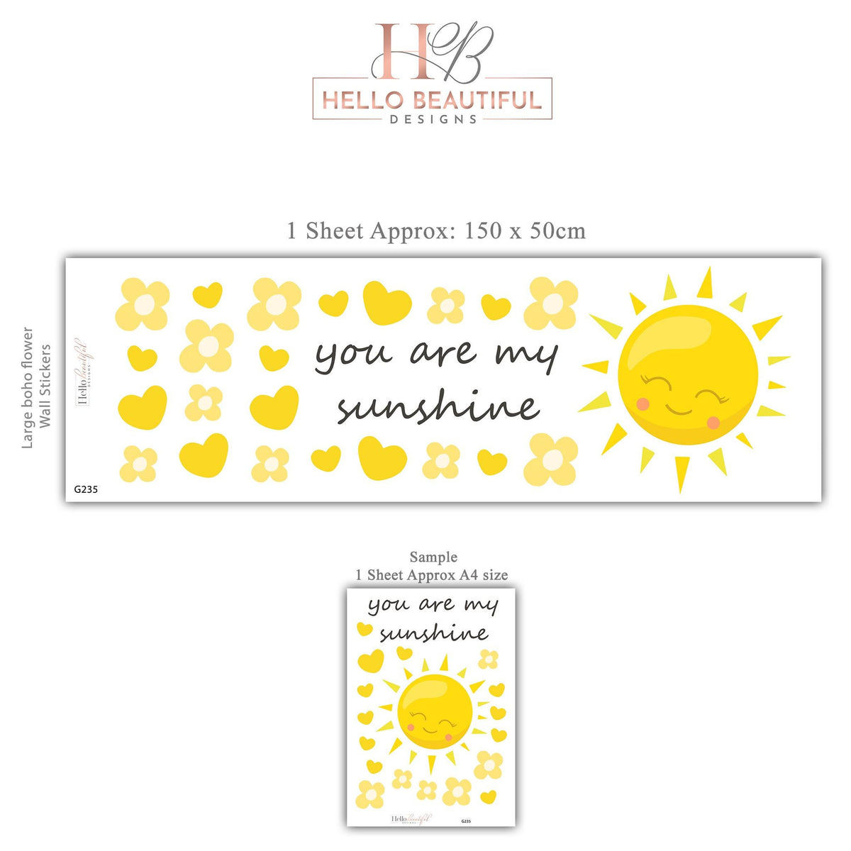 You Are My Sunshine Wall Sticker, Sunshine Nursery Decor, Sun Heart Flower Quote Wall Decals, Kids Room Baby Nursery Peel and Stick Art