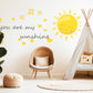 You Are My Sunshine Wall Sticker, Sunshine Nursery Decor, Sun Heart Flower Quote Wall Decals, Kids Room Baby Nursery Peel and Stick Art