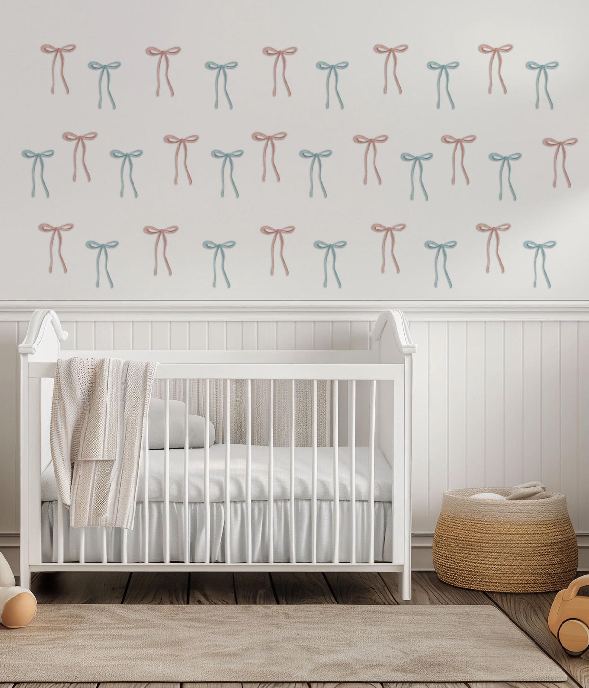 Bow Wall Decals, Boho Bow Wall Stickers, Pink Sage Nursery Decor, Gender Neutral Kids Room Baby Girl Boy Peel and Stick Wall Art