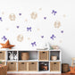 Bunny Wall Stickers, Cute Bunny Nursery Decor, Purple Bows Hearts Stars, Girls Room Kids Bedroom Rabbit Peel and Stick Wall Art