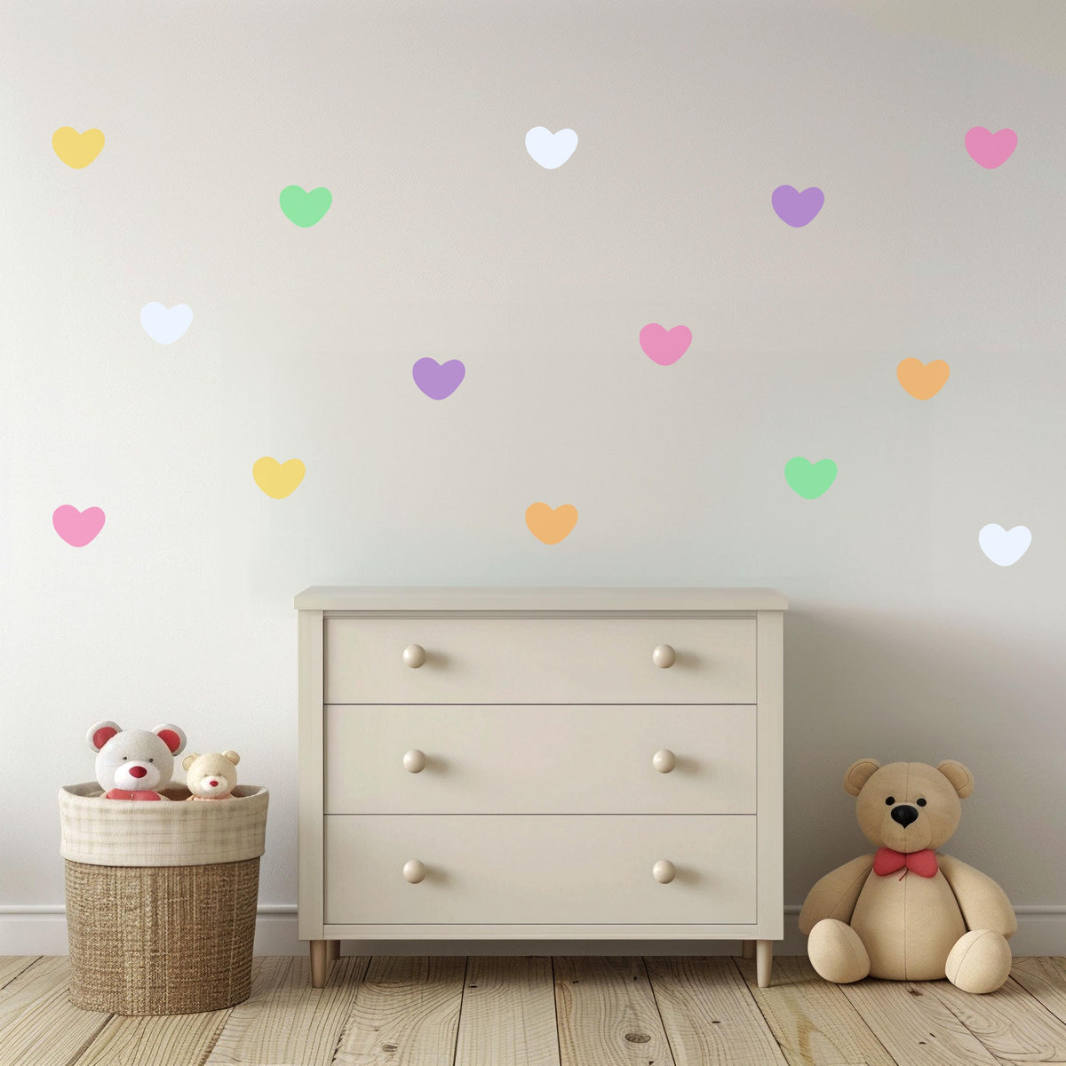 Rainbow Heart Wall Stickers, Colourful Heart Wall Decals, Pastel Nursery Decor, Girls Kids Room Playroom Peel and Stick Wall Art
