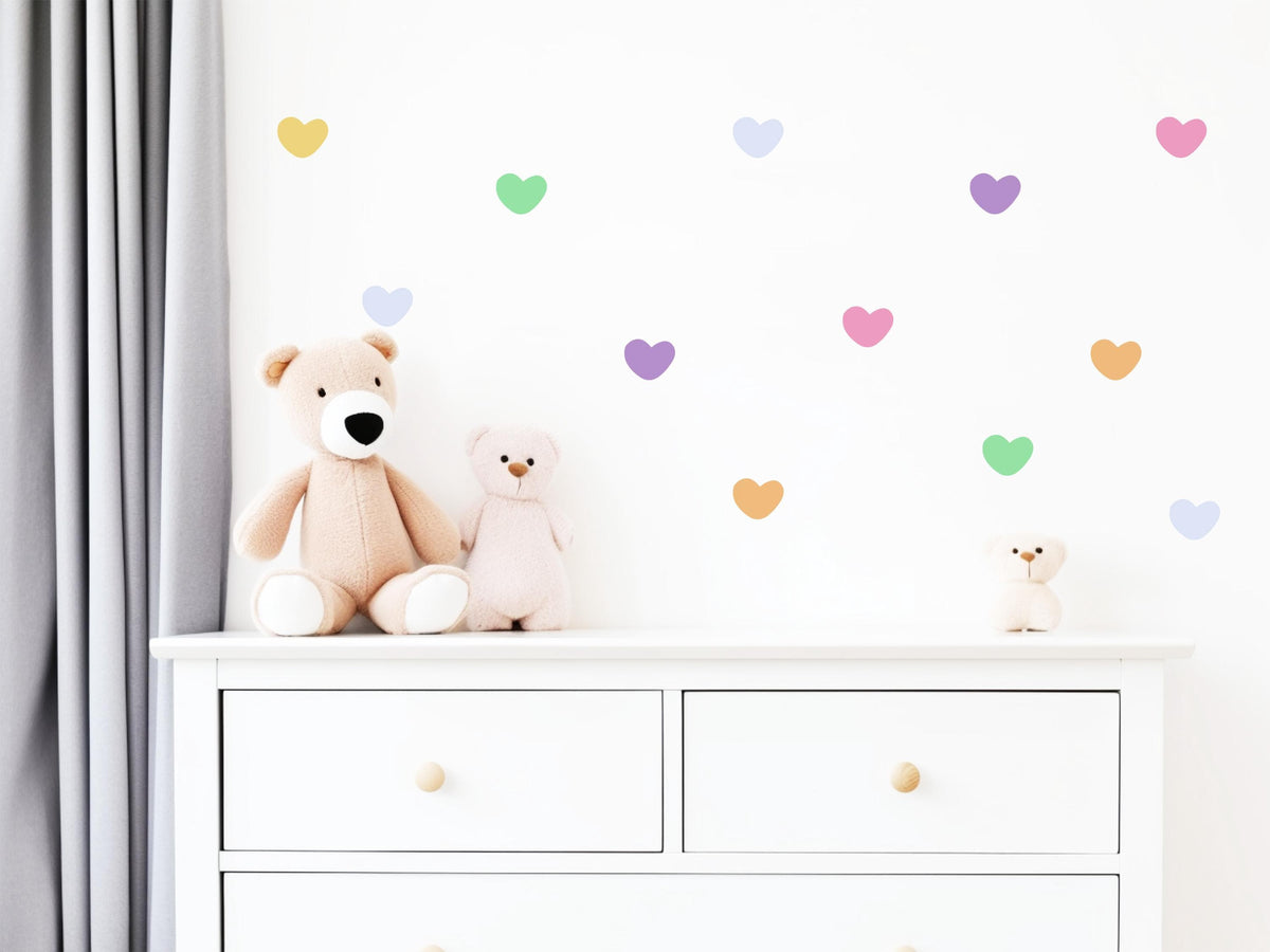 Rainbow Heart Wall Stickers, Colourful Heart Wall Decals, Pastel Nursery Decor, Girls Kids Room Playroom Peel and Stick Wall Art