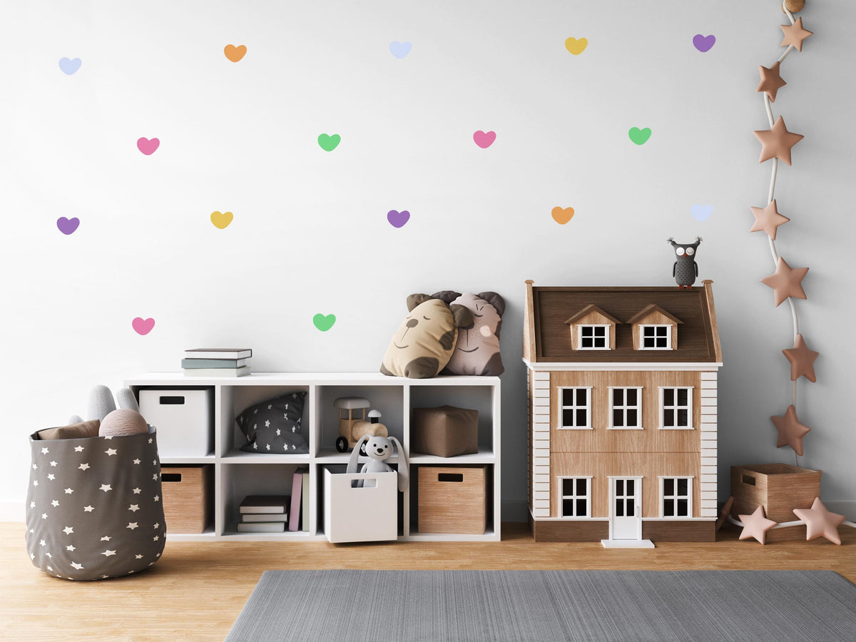 Rainbow Heart Wall Stickers, Colourful Heart Wall Decals, Pastel Nursery Decor, Girls Kids Room Playroom Peel and Stick Wall Art