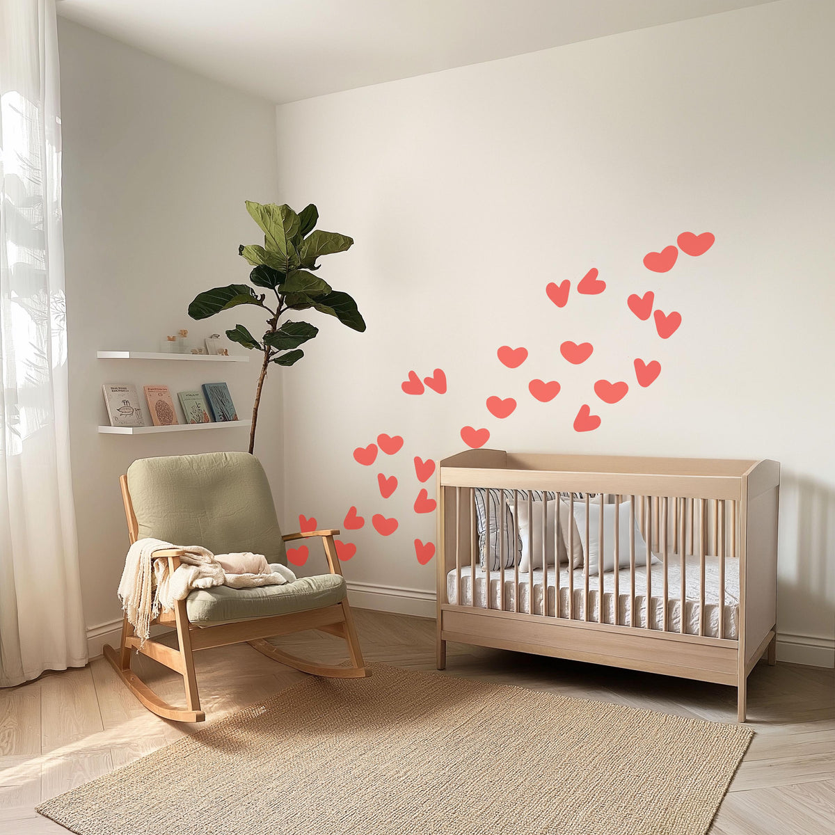 Red Heart Wall Stickers, Love Heart Wall Decals, Valentines Nursery Kids Room Decor, Girls Bedroom Playroom Peel and Stick Wall Art