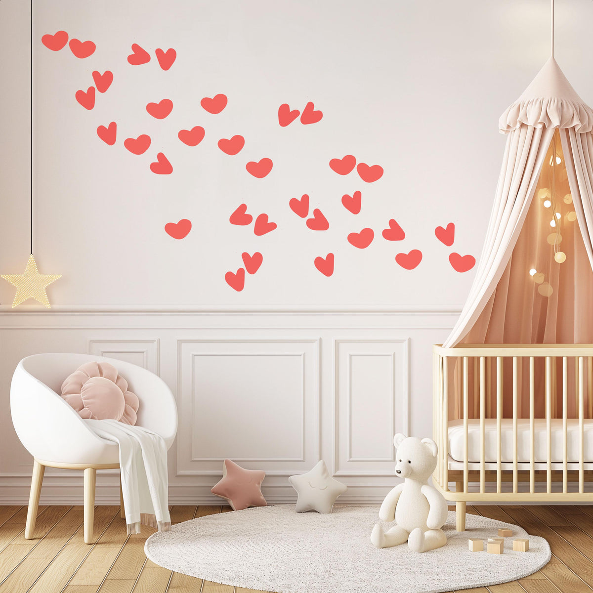 Red Heart Wall Stickers, Love Heart Wall Decals, Valentines Nursery Kids Room Decor, Girls Bedroom Playroom Peel and Stick Wall Art