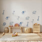 Safari Wall Stickers, Safari Nursery Decor, Blue Grey Jungle Animal Wall Decals, Baby Boy Kids Room Lion Elephant Peel and Stick Art