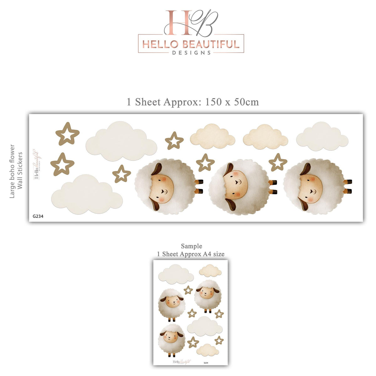 Sheep Wall Stickers, Lamb Nursery Decor, Neutral Cloud Star Wall Decals, Counting Sheep Kids Room Baby Nursery Peel and Stick Art