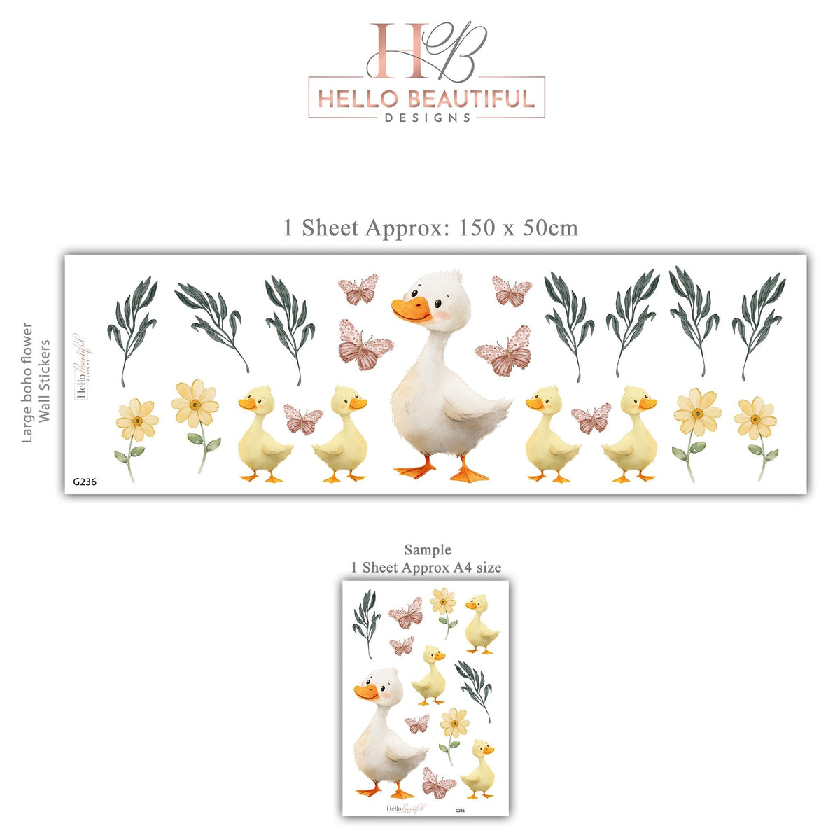 Duck Wall Stickers, Duck Nursery Decor, Duckling Daisy Butterfly Wall Decals, Neutral Farmhouse Kids Room Baby Nursery Peel and Stick Art