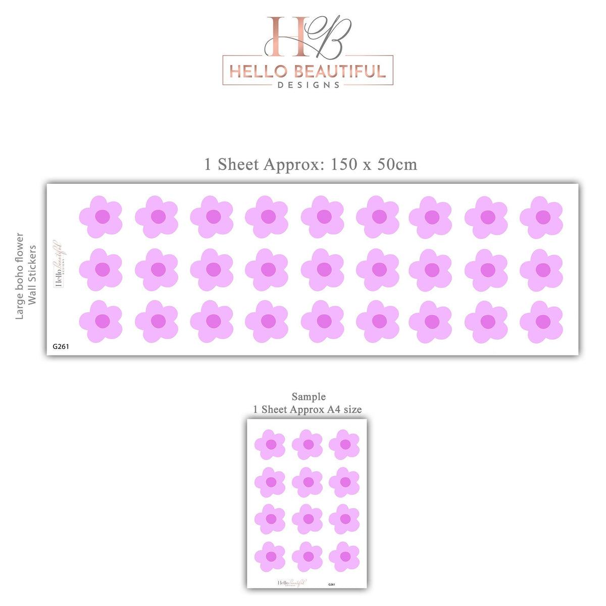 Daisy Wall Stickers, Retro Flower Wall Decals, Purple Lilac Floral Nursery Decor, Girls Room Kids Bedroom Peel and Stick Wall Art