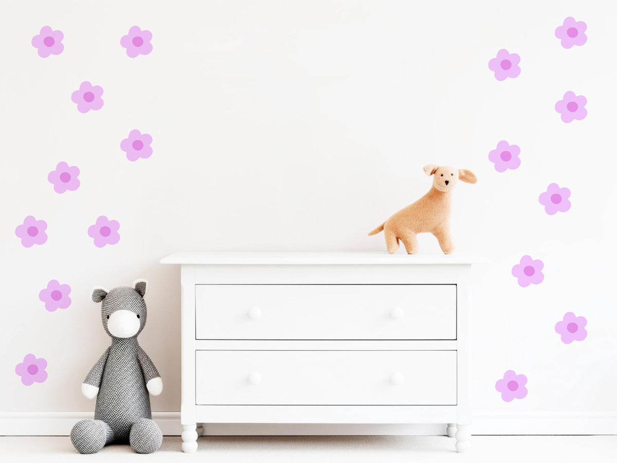 Daisy Wall Stickers, Retro Flower Wall Decals, Purple Lilac Floral Nursery Decor, Girls Room Kids Bedroom Peel and Stick Wall Art