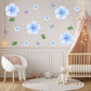Blue Flower Wall Stickers, Watercolour Floral Nursery Decor, Blue Butterfly Wall Decals, Girls Kids Room Bedroom Peel and Stick Wall Art