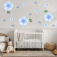 Blue Flower Wall Stickers, Watercolour Floral Nursery Decor, Blue Butterfly Wall Decals, Girls Kids Room Bedroom Peel and Stick Wall Art