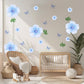 Blue Flower Wall Stickers, Watercolour Floral Nursery Decor, Blue Butterfly Wall Decals, Girls Kids Room Bedroom Peel and Stick Wall Art