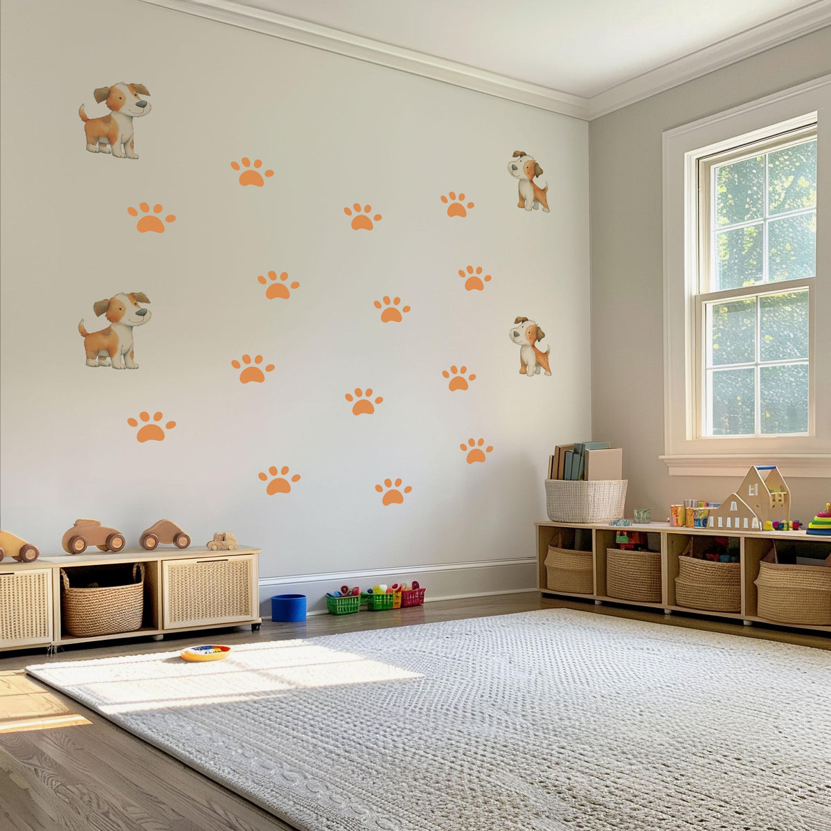 Puppy Wall Stickers, Dog Nursery Decor, Puppy Paw Print Wall Decals, Boys Girls Kids Room Baby Dog Lover Peel and Stick Wall Art