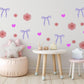 Bow Wall Stickers, Coquette Blossom Heart Nursery Decor, Pink Flower Purple Bow Wall Decals, Girls Room Baby Girl Peel and Stick Art