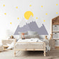 Mountain Wall Stickers, Adventure Nursery Decor, Grey Mountain Sun Wall Decals, Scandi Boys Kids Room Baby Peel and Stick Wall Art