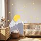 Mountain Wall Stickers, Adventure Nursery Decor, Grey Mountain Sun Wall Decals, Scandi Boys Kids Room Baby Peel and Stick Wall Art