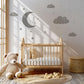 Moon and Stars Wall Stickers, Cloud Nursery Decor, Grey Celestial Wall Decals, Gender Neutral Kids Room Baby Peel and Stick Wall Art