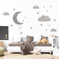 Moon and Stars Wall Stickers, Cloud Nursery Decor, Grey Celestial Wall Decals, Gender Neutral Kids Room Baby Peel and Stick Wall Art