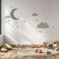 Moon and Stars Wall Stickers, Cloud Nursery Decor, Grey Celestial Wall Decals, Gender Neutral Kids Room Baby Peel and Stick Wall Art