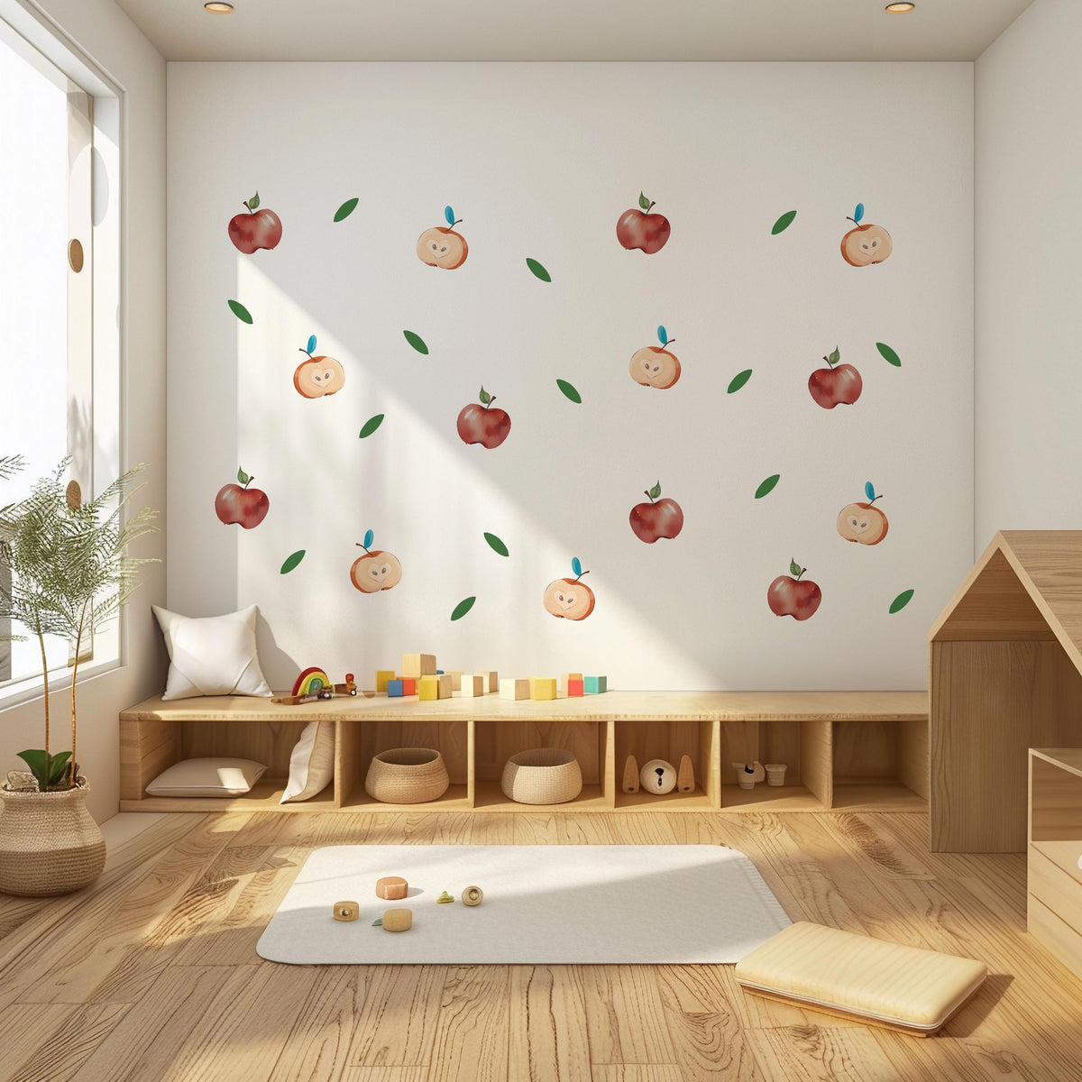 Apple Wall Stickers, Red Apple Nursery Decor, Watercolour Fruit Wall Decals, Kids Room Kitchen Playroom Peel and Stick Wall Art