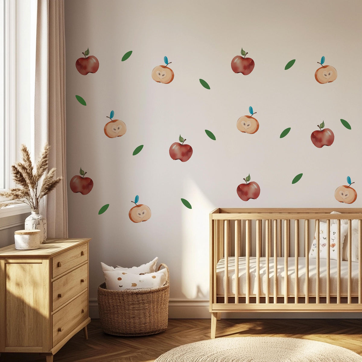 Apple Wall Stickers, Red Apple Nursery Decor, Watercolour Fruit Wall Decals, Kids Room Kitchen Playroom Peel and Stick Wall Art