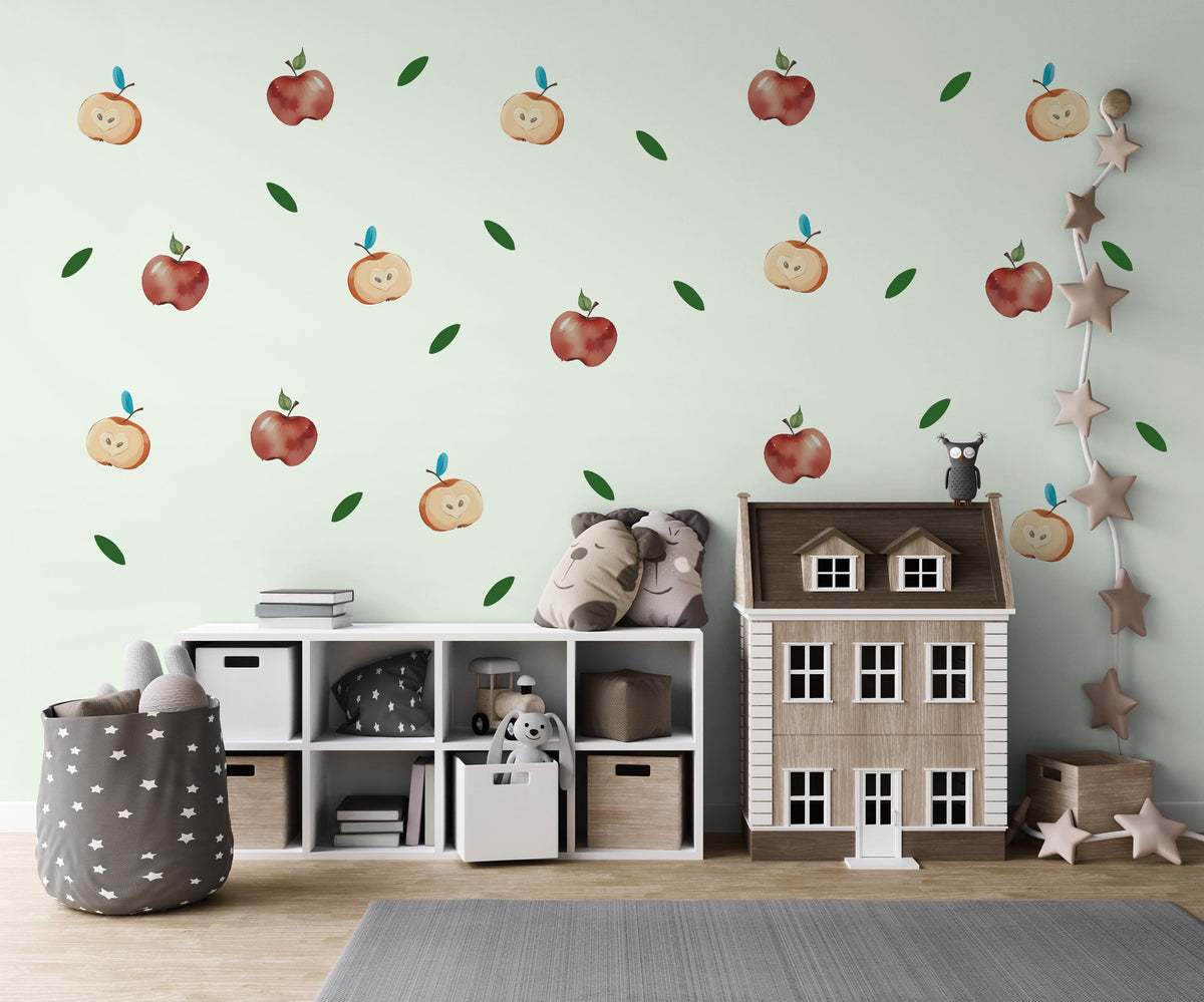 Apple Wall Stickers, Red Apple Nursery Decor, Watercolour Fruit Wall Decals, Kids Room Kitchen Playroom Peel and Stick Wall Art