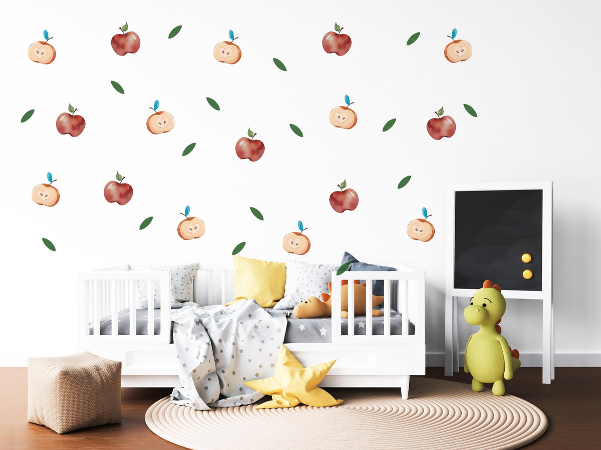 Apple Wall Stickers, Red Apple Nursery Decor, Watercolour Fruit Wall Decals, Kids Room Kitchen Playroom Peel and Stick Wall Art