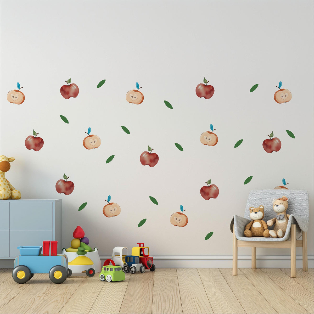 Apple Wall Stickers, Red Apple Nursery Decor, Watercolour Fruit Wall Decals, Kids Room Kitchen Playroom Peel and Stick Wall Art