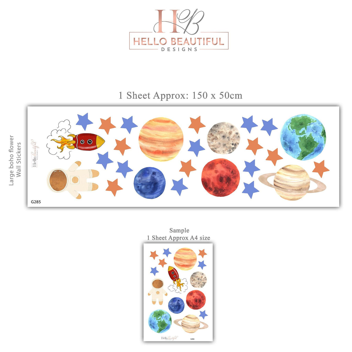 Planet Wall Stickers, Solar System Nursery Decor, Space Rocket Astronaut Wall Decals, Boys Kids Room Educational Peel and Stick Art
