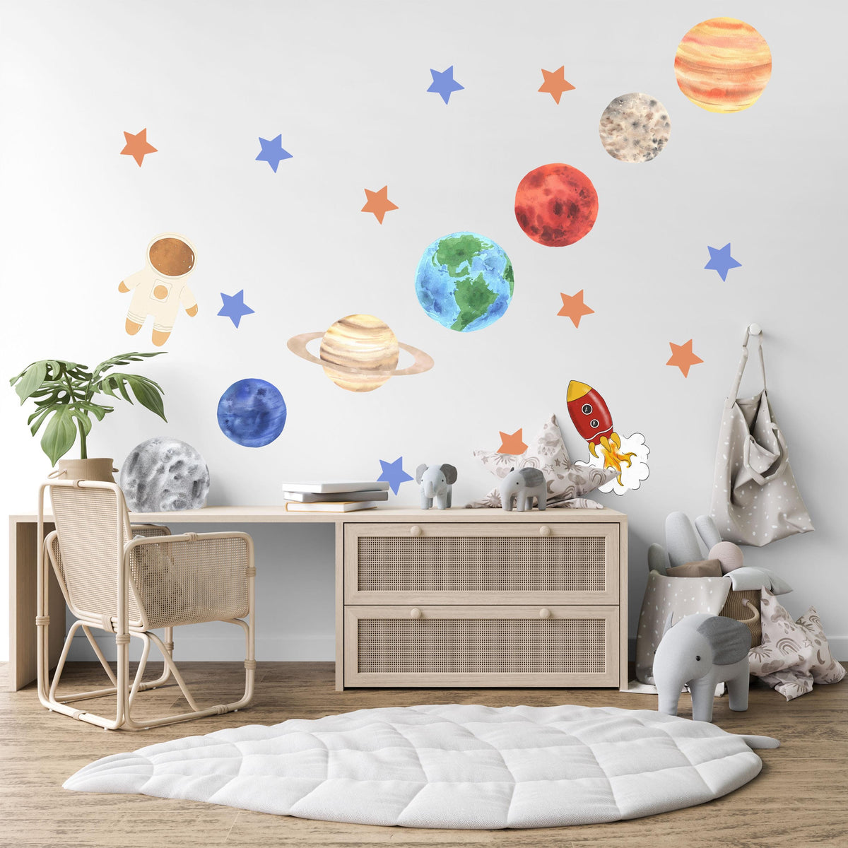Planet Wall Stickers, Solar System Nursery Decor, Space Rocket Astronaut Wall Decals, Boys Kids Room Educational Peel and Stick Art