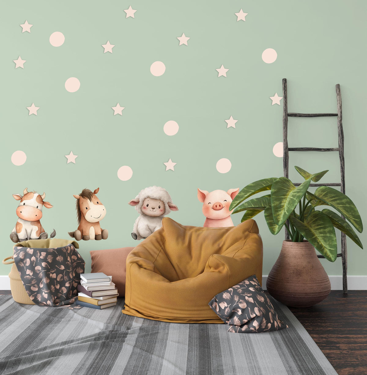 Blush Star Wall Stickers, Star and Polka Dot Nursery Decor, Pink Minimalist Wall Decals, Girls Room, Peel and Stick