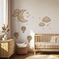 Moon and Stars Wall Stickers, Cloud Hot Air Balloon Nursery Decor, Boho Sky Wall Decals, Gender Neutral Kids Room Peel and Stick Art