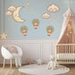 Moon and Stars Wall Stickers, Cloud Hot Air Balloon Nursery Decor, Boho Sky Wall Decals, Gender Neutral Kids Room Peel and Stick Art