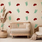 Moth Wall Stickers, Red Moth Leaf Nursery Decor, Botanical Folk Wall Decals, Boho Kids Room Baby Neutral Peel and Stick Wall Art