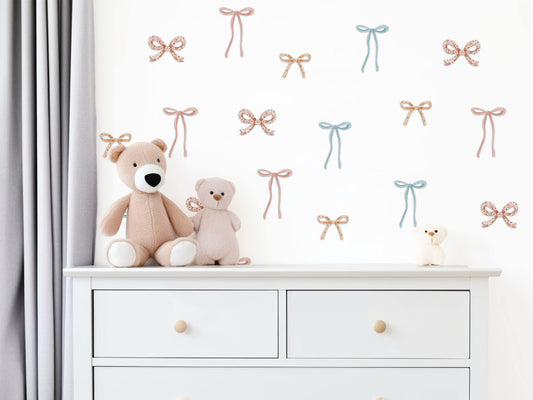 Bow Wall Stickers, Coquette Nursery Decor, Watercolour Bow Wall Decals, Pink Blue Girls Room Kids Bedroom Peel and Stick Wall Art